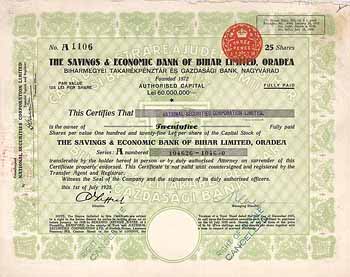 Savings & Economic Bank of Bihar (Biharmegyei Takarékpénztár é Gazdasági Bank)