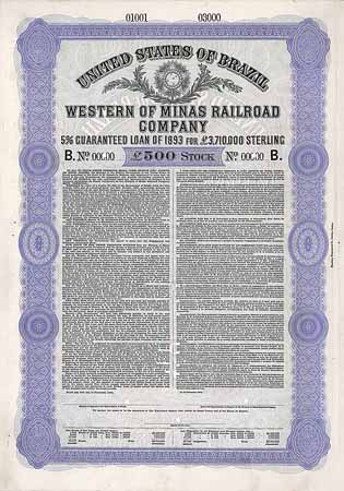 Western of Minas Railroad Co. 5 % Guaranteed Loan of 1893