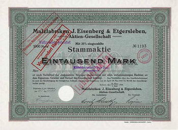 Malzfabriken J. Eisenberg & Etgersleben, AG
