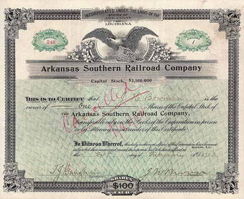 Arkansas Southern Railroad (Capital Stock 3,160,000 $)
