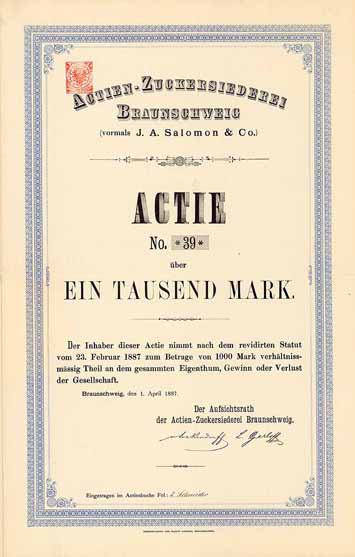 Actien-Zuckersiederei Braunschweig (vormals J.A. Salomon & Co.)