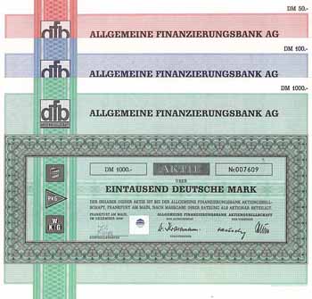 Allgemeine Finanzierungsbank AG (3 Stücke)
