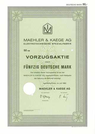 Maehler & Kaege AG Elektrotechnische Spezialfabrik