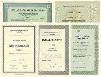 Schweizer Aktien nach 1945 (10 Stücke)