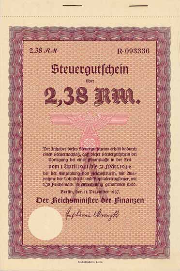 Deutsches Reich, Steuergutscheine (5 Stücke)