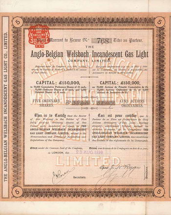 Anglo-Belgian Welsbach  Incandescent Gas Light Co.