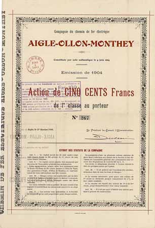 Cie. du Chemin de Fer Électrique Aigle-Ollon-Monthey-Champéry (Morgins)