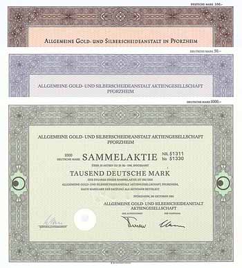 Allgemeine Gold- und Silberscheideanstalt AG (3 Stücke)