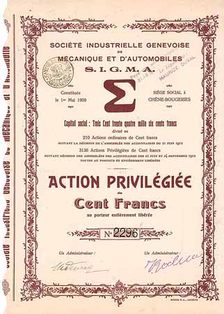 Soc. Industrielle Genevoise de Mécanique & d’Automobiles S.I.G.M.A.