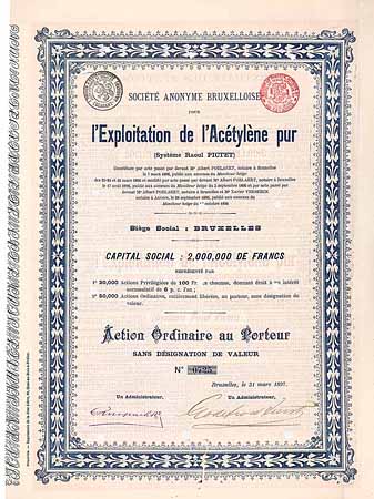 S.A. Bruxelloise pour l’Exploitation de l’Acétylène pur (Système Raoul Pictet)