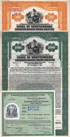 Vereinigte Württembergische Städte (State of Württemberg Cons. Municipal External Loan) (2 Stücke)