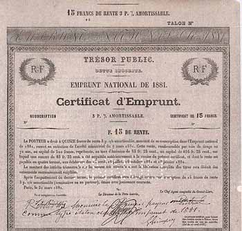 Frankreich Emprunt National de 1881