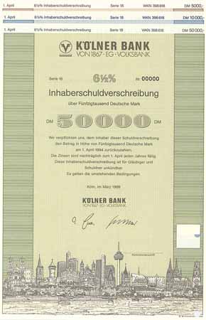 Kölner Bank von 1867 eG Volksbank (3 Stücke)