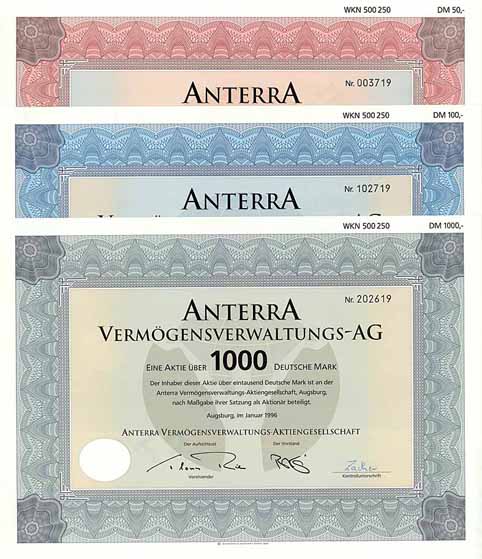 Anterra Vermögensverwaltungs-AG (3 Stücke)