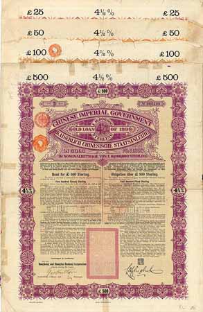 Chinese Imperial Government Gold Loan of 1898 (Kaiserlich Chinesische Staatsanleihe) (7 Stücke)