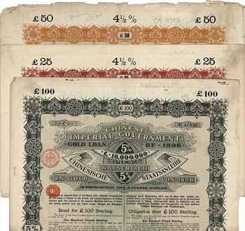 Chinese Imperial Government Gold Loan of 1898 (Kaiserlich Chinesische Staatsanleihe) (3 Stücke)