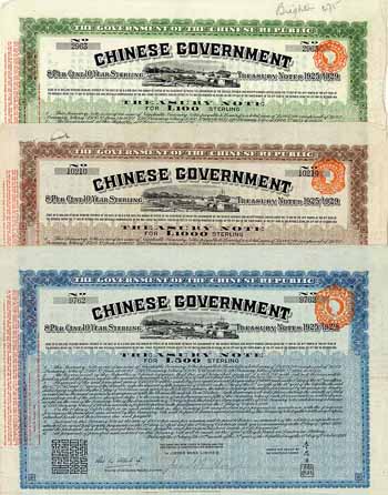 Chinese Government Treasury Note 1925/1929 (Vickers Loan) (4 Stücke)