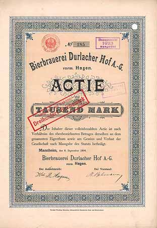 Bierbrauerei Durlacher Hof AG vorm. Hagen
