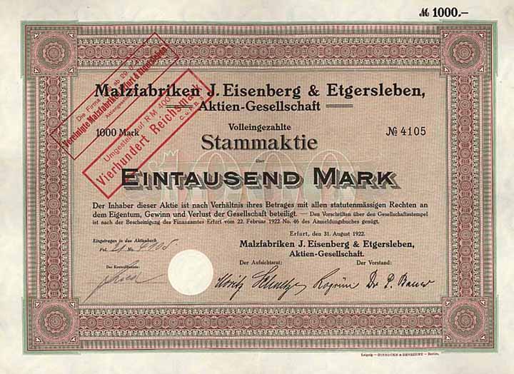 Malzfabriken J. Eisenberg & Etgersleben AG