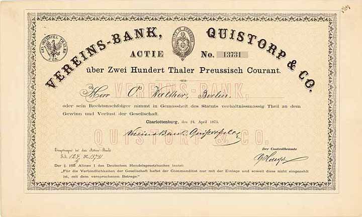 Vereins-Bank, Quistorp & Co.