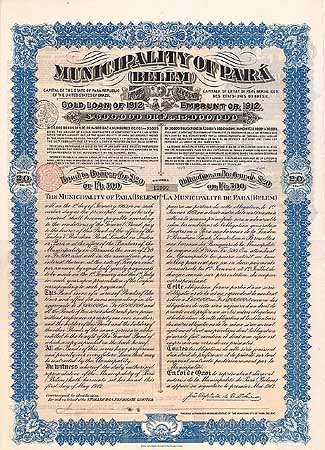 Municipality of Pará (Belem) 5 % Gold Loan of 1912