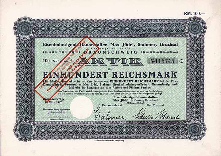 Eisenbahnsignal-Bauanstalten Max Jüdel, Stahmer, Bruchsal AG