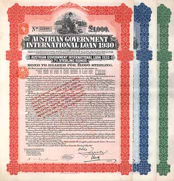 Austrian Government International Loan 1930 - 3 Stücke