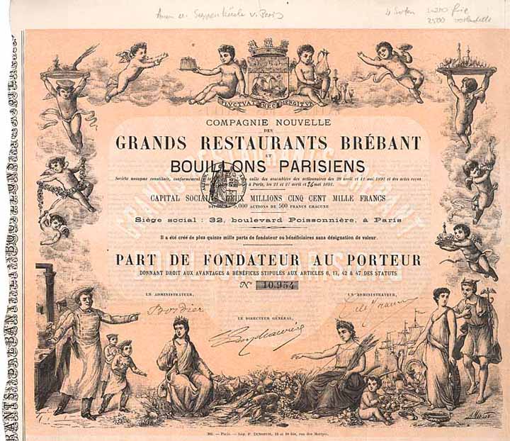 Comp. Nouvelle des Grands Restaurants Brébant et Bouillons Parisiens