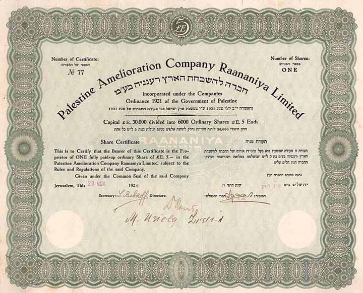 Palestine Amelioration Co. of Raananiya Ltd.