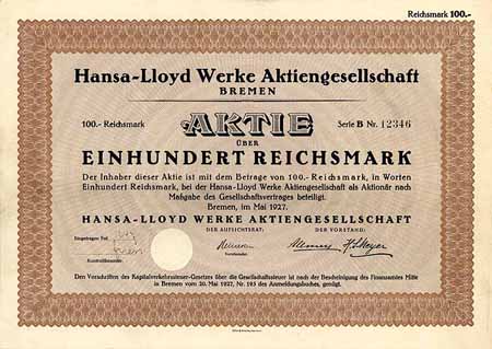 Hansa-Lloyd Werke AG (ohne Überdruck)