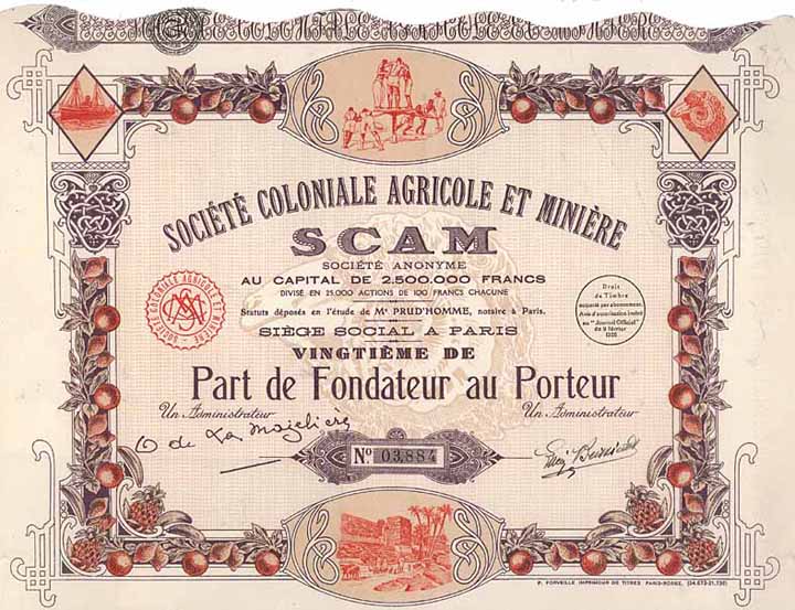 Soc. Coloniale Agricole et Miniere SCAM S.A.