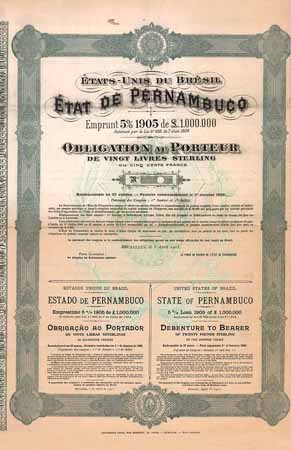 État de Pernambuco Emprunt 5 % 1905