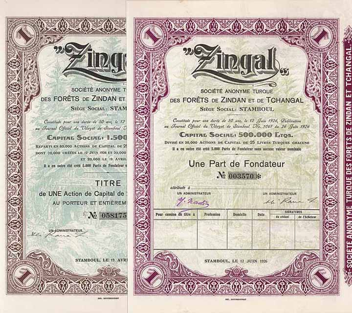 Zingal S.A. Turque des Forets de Zindan et de Tchangal (2 Stücke)
