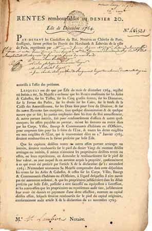 Königreich Frankreich Édit de Décembre 1764 (Shakespeare 647)