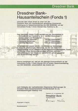 Dresdner Bank AG - Hausanteilschein (Fonds 1)