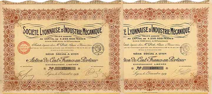 Soc. Lyonnaise d’Industrie Mécanique S.A. (2 Stücke)