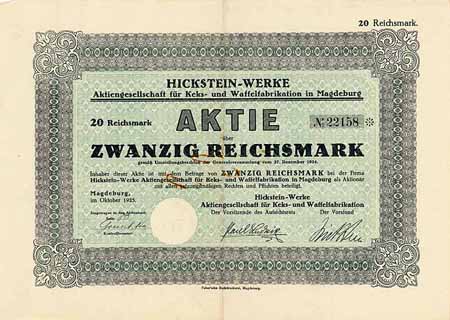 Hickstein-Werke AG für Keks- und Waffelfabrikation