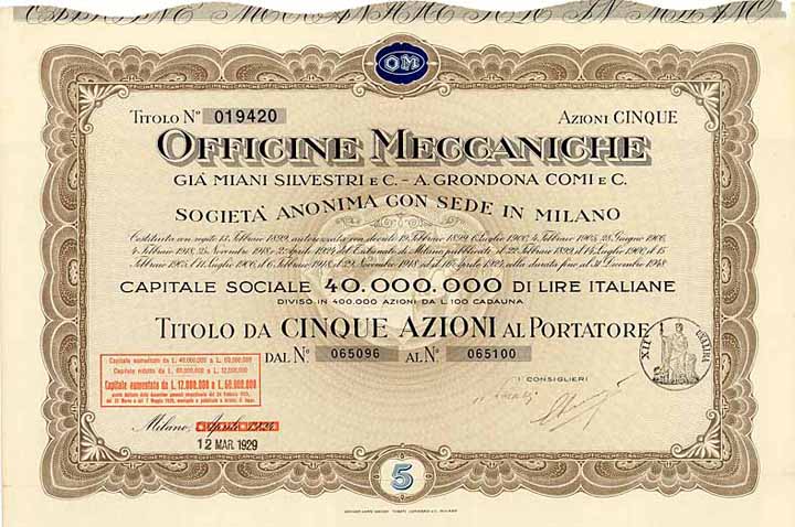 Officine Meccaniche già Miani Silvestri e C. - A. Grondona Comi e C. S.A.