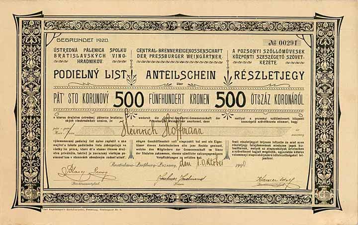 Central-Brennereigenossenschaft der Pressburger Weingärtner