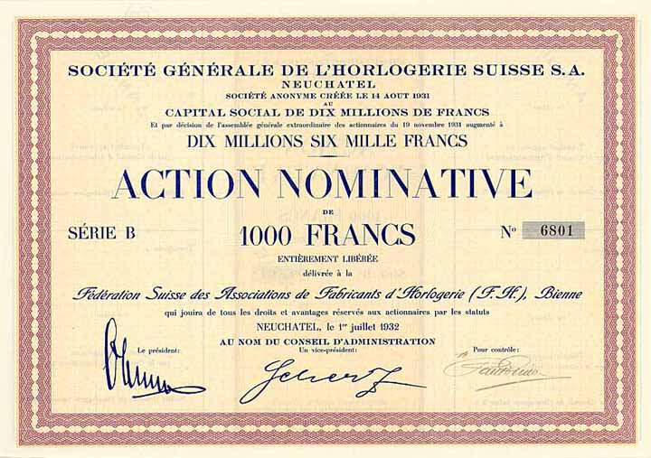 Soc. Gen. de L'Horlogerie Suisse S.A.