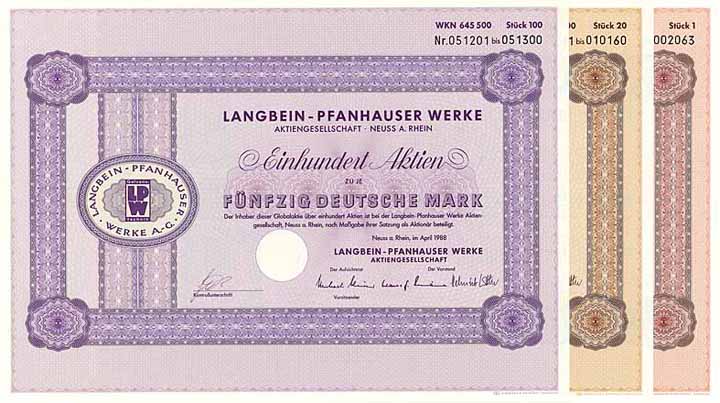 Langbein-Pfanhauser Werke AG (3 Stücke)