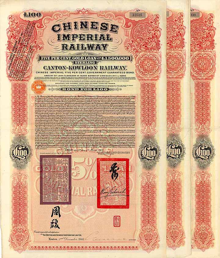 Chinese Imperial Railway Canton-Kowloon Railway (3 Stücke)