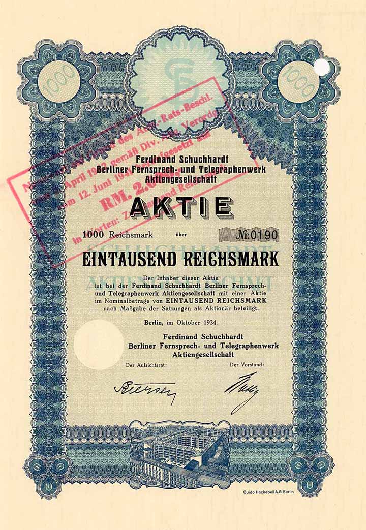 Ferdinand Schuchhardt Berliner Fernsprech- u. Telegraphenwerk AG