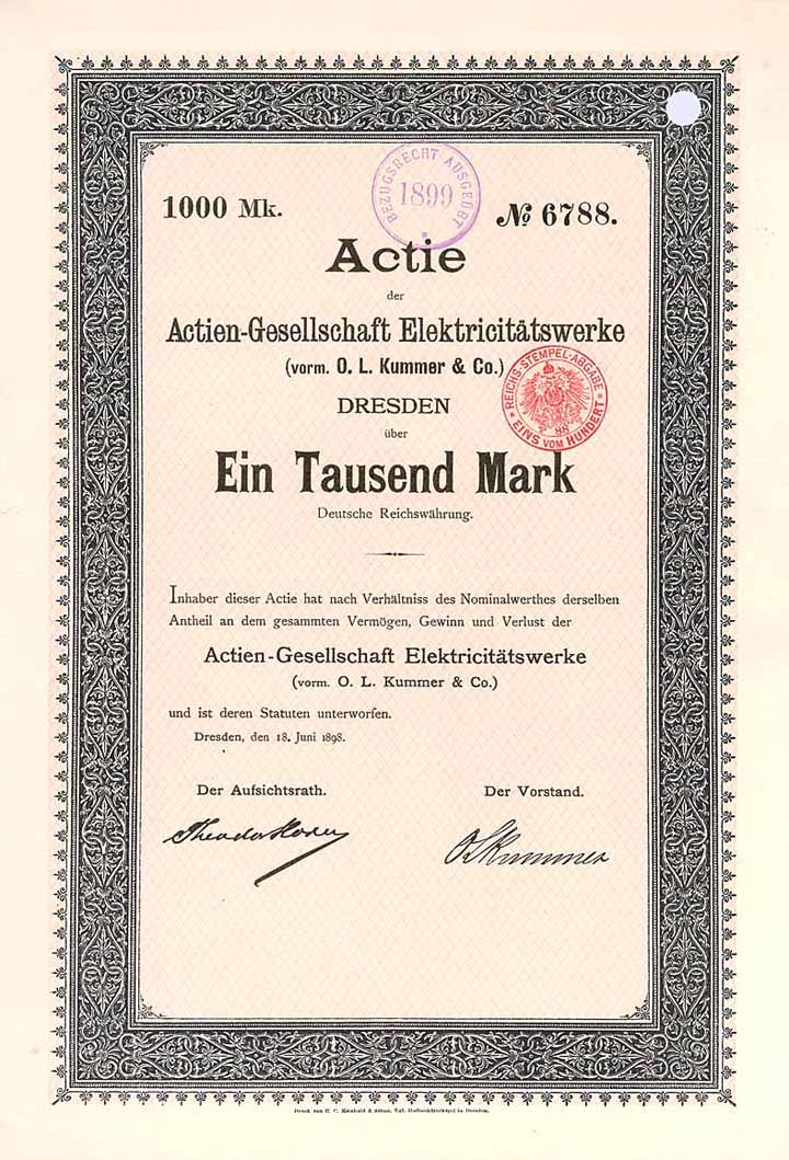 AG Elektricitätswerke (vorm. O. L. Kummer & Co.)