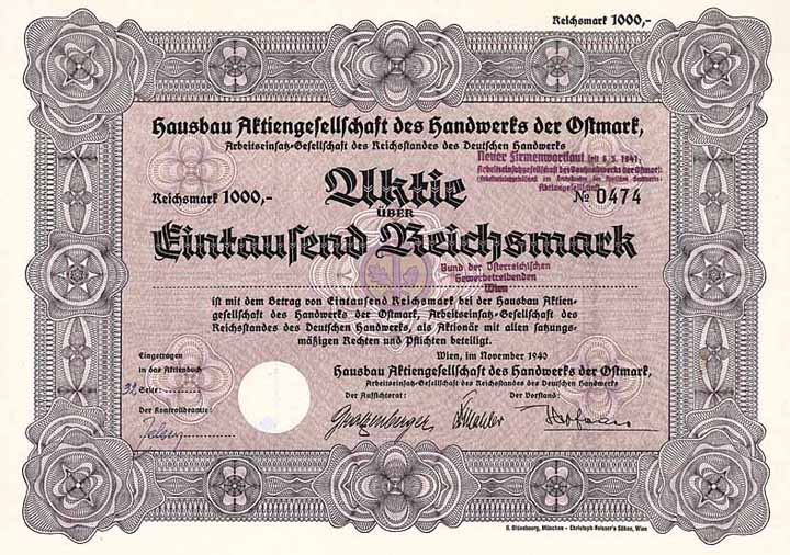 Hausbau AG des Handwerks der Ostmark Arbeitseinsatz-Ges. des Reichsstandes des Deutschen Handwerks