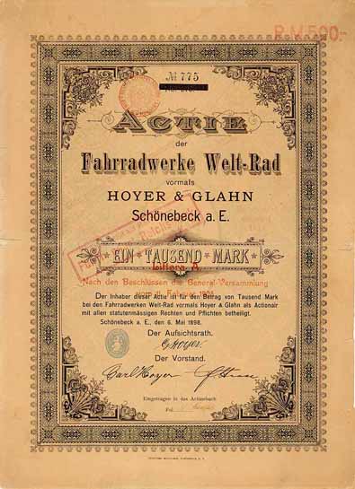 Fahrradwerke Welt-Rad vormals Hoyer & Glahn