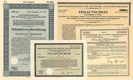 Konversionskasse für deutsche Auslandsschulden (6 Stücke) + Deutsches Reich (1 Stück)