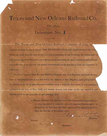 Texas & New Orleans Railroad (of 1874) (OU C. P. Huntington)