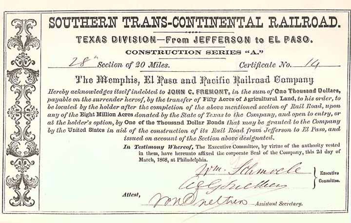 Southern Trans-Continental Railroad
Memphis, El Paso & Pacific Railroad