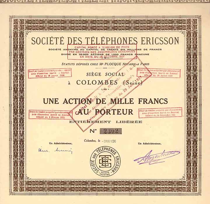 Société des Téléphones Ericsson S.A.